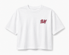 Handmade Shirts | "SLAY" Oversize Bio-Baumwoll Crop Top mit Stickmotiv - love-union.de